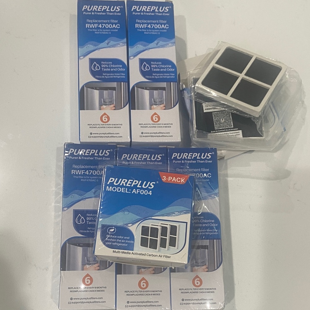 5 PurePlus RWF4700AC Water Filters & 5 AF004 Carbon Air Filters NEW Pure Plus